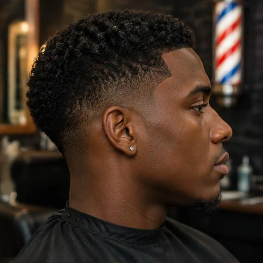 Cabelo cacheado com degradê baixo — foto ilustrativa